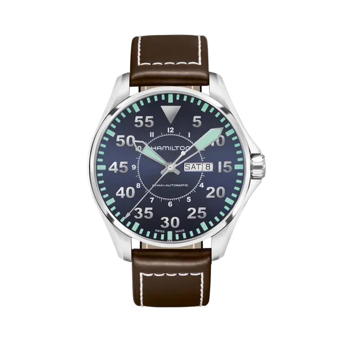 Hamilton Khaki Aviation Pilot Day Date Auto Otomatik Mavi H64715545