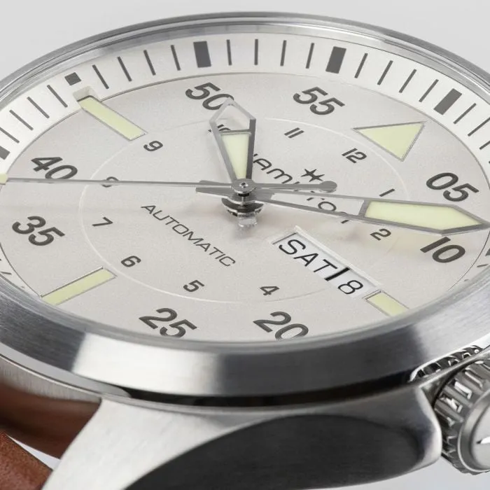 Hamilton Khaki Aviation Pilot Day Date Auto Silver H64635550 detay görseli 3