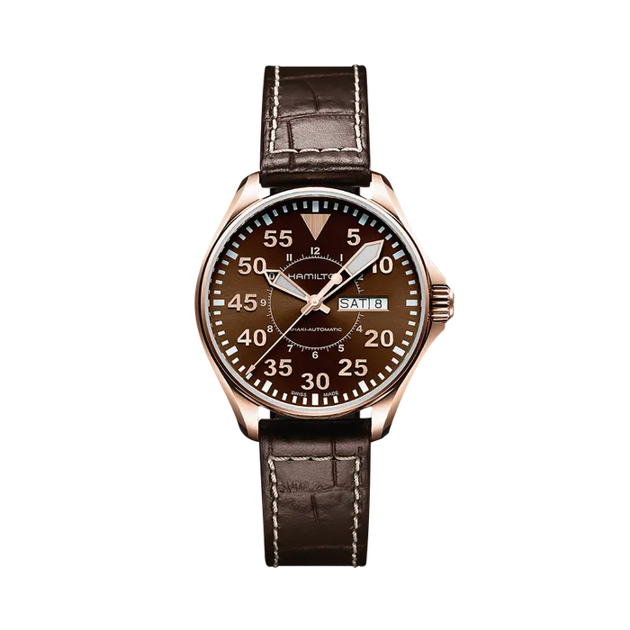 Hamilton Khaki Aviation Khaki Pilot Auto Otomatik Kahverengi H64445595