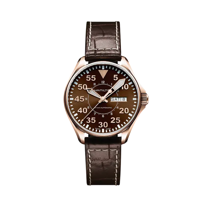Hamilton Khaki Aviation Khaki Pilot Auto Otomatik Kahverengi H64445595