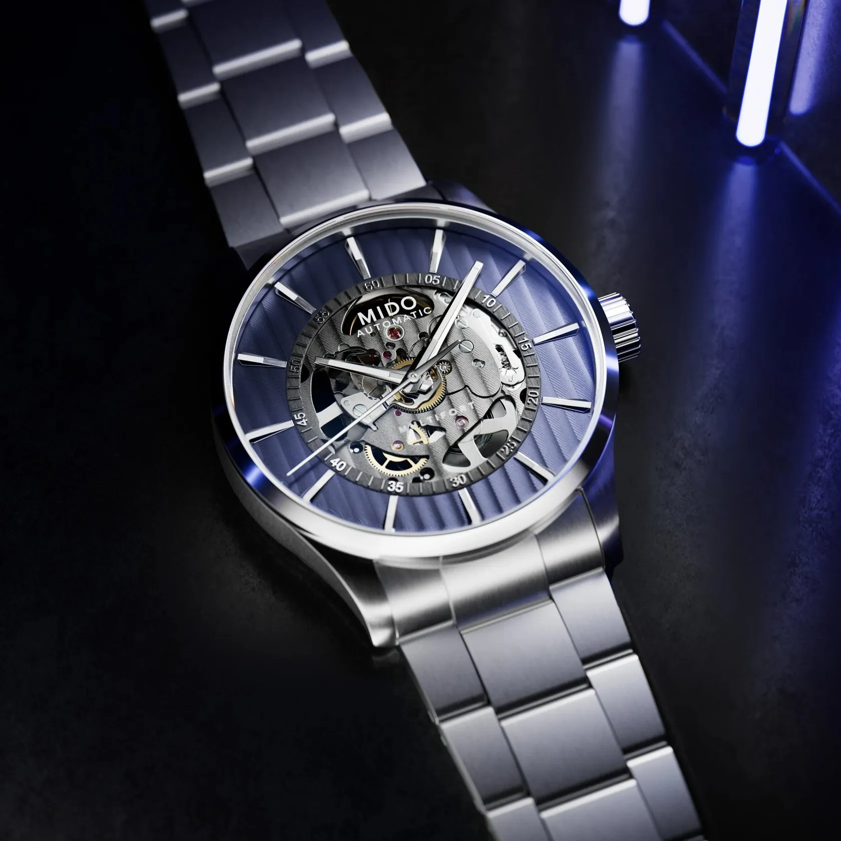 Mido Multifort Skeleton Vertigo Otomatik Mavi M0384361104100 detay görseli 4