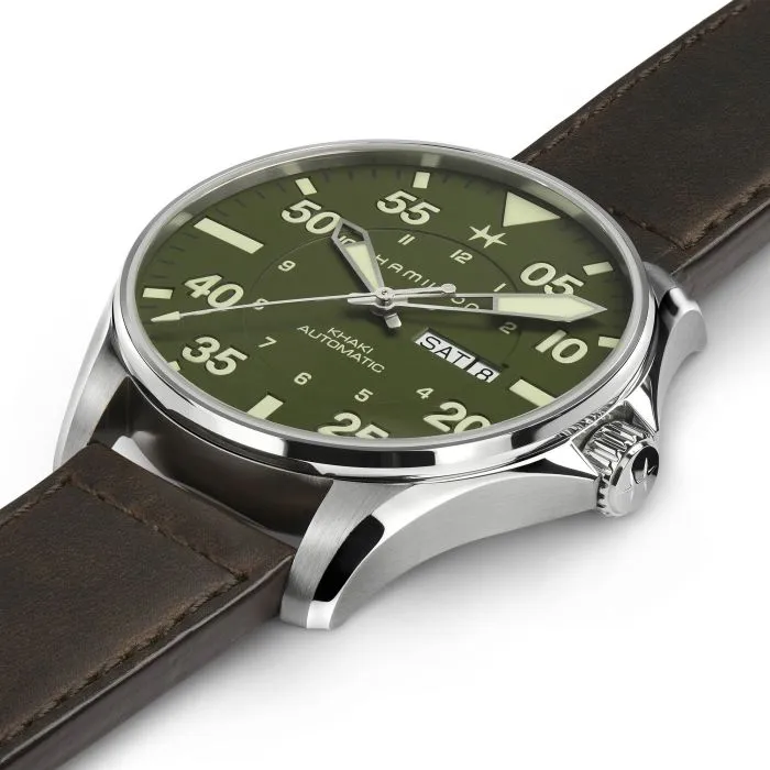 Hamilton Khaki Aviation Pilot Schott NYC Limited Edition Otomatik Yeşil H64735561 detay görseli 2