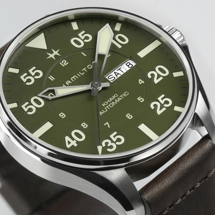 Hamilton Khaki Aviation Pilot Schott NYC Limited Edition Otomatik Yeşil H64735561 detay görseli 1