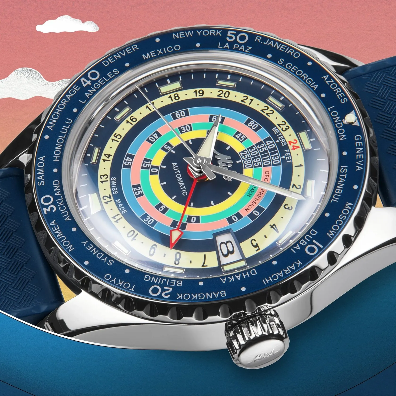 Mido Ocean Star Decompression Worldtimer Otomatik Mavi M0268291704100 detay görseli 5