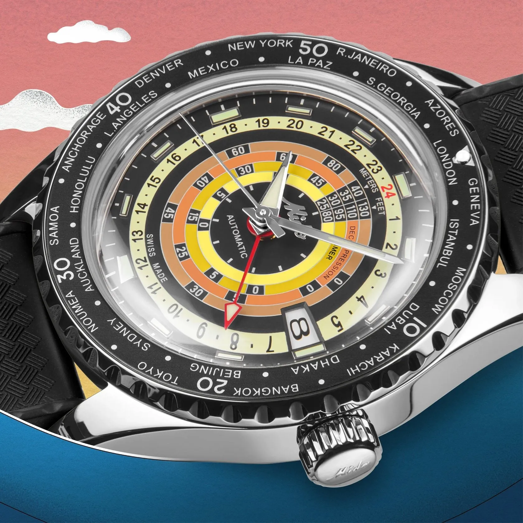 Mido Ocean Star Decompression Worldtimer Otomatik Siyah M0268291705100 detay görseli 5