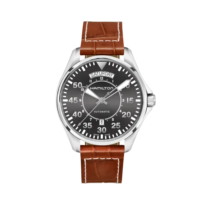 Hamilton Khaki Aviation Pilot Day Date Auto Otomatik Gri H64615585