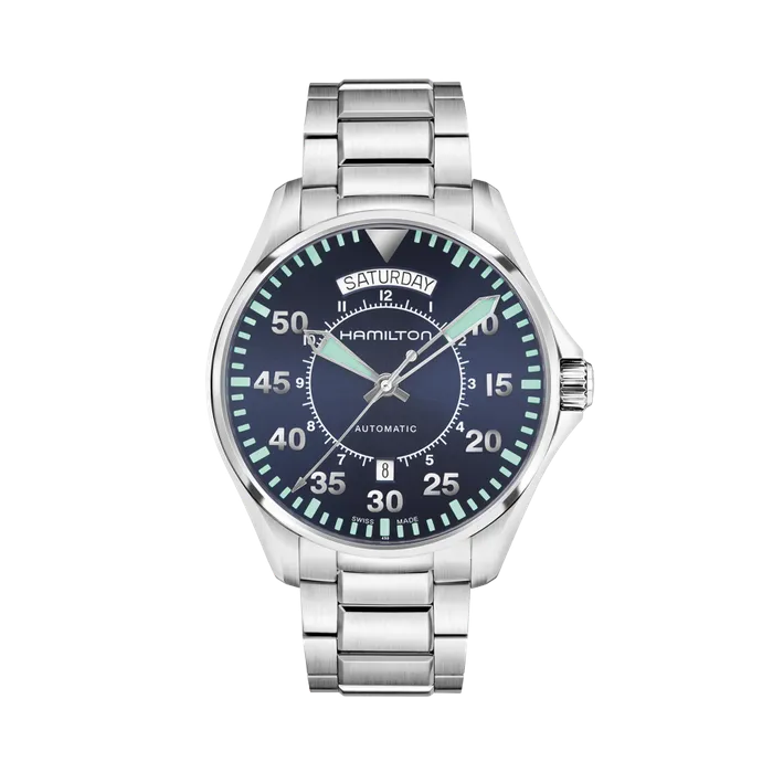 Hamilton Khaki Aviation Pilot Day Date Auto Otomatik Mavi H64615145