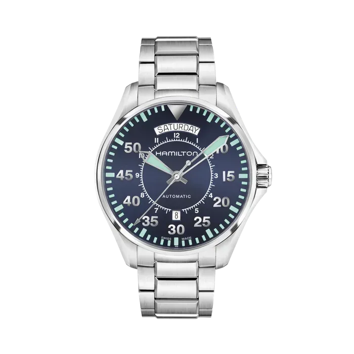 Hamilton Khaki Aviation Pilot Day Date Auto Otomatik Mavi H64615145