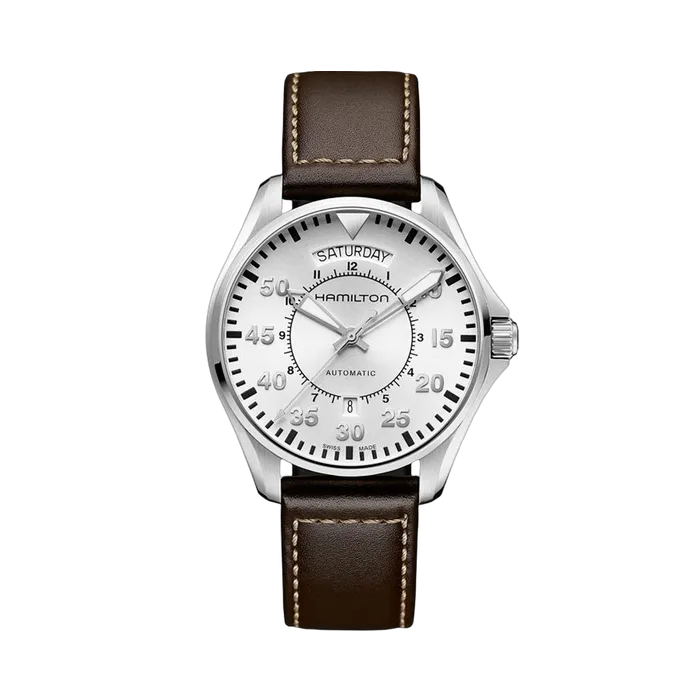 Hamilton Khaki Aviation Pilot Day Date Auto Otomatik Silver H64615555