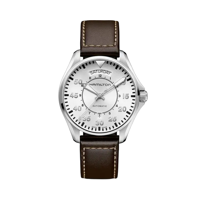 Hamilton Khaki Aviation Pilot Day Date Auto Otomatik Silver H64615555