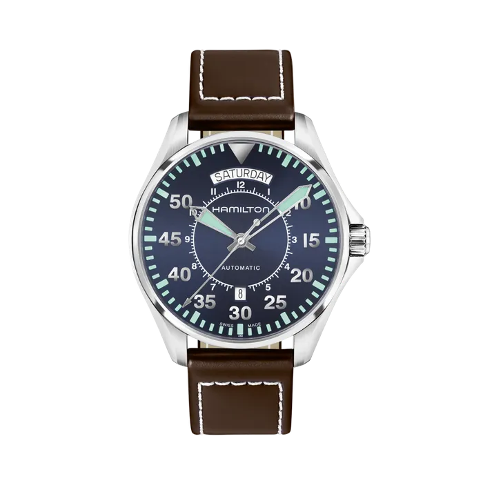 Hamilton Khaki Aviation Pilot Day Date Auto Otomatik Mavi H64615545
