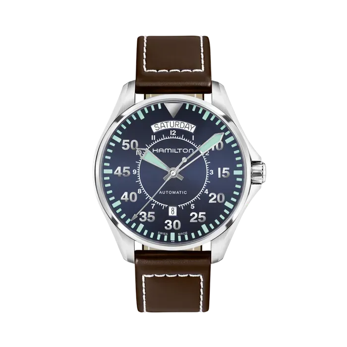 Hamilton Khaki Aviation Pilot Day Date Auto Otomatik Mavi H64615545