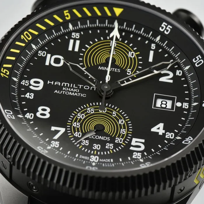 Hamilton Khaki Aviation Takeoff Auto Chrono Limited Edition Otomatik Siyah H76776733 detay görseli 3